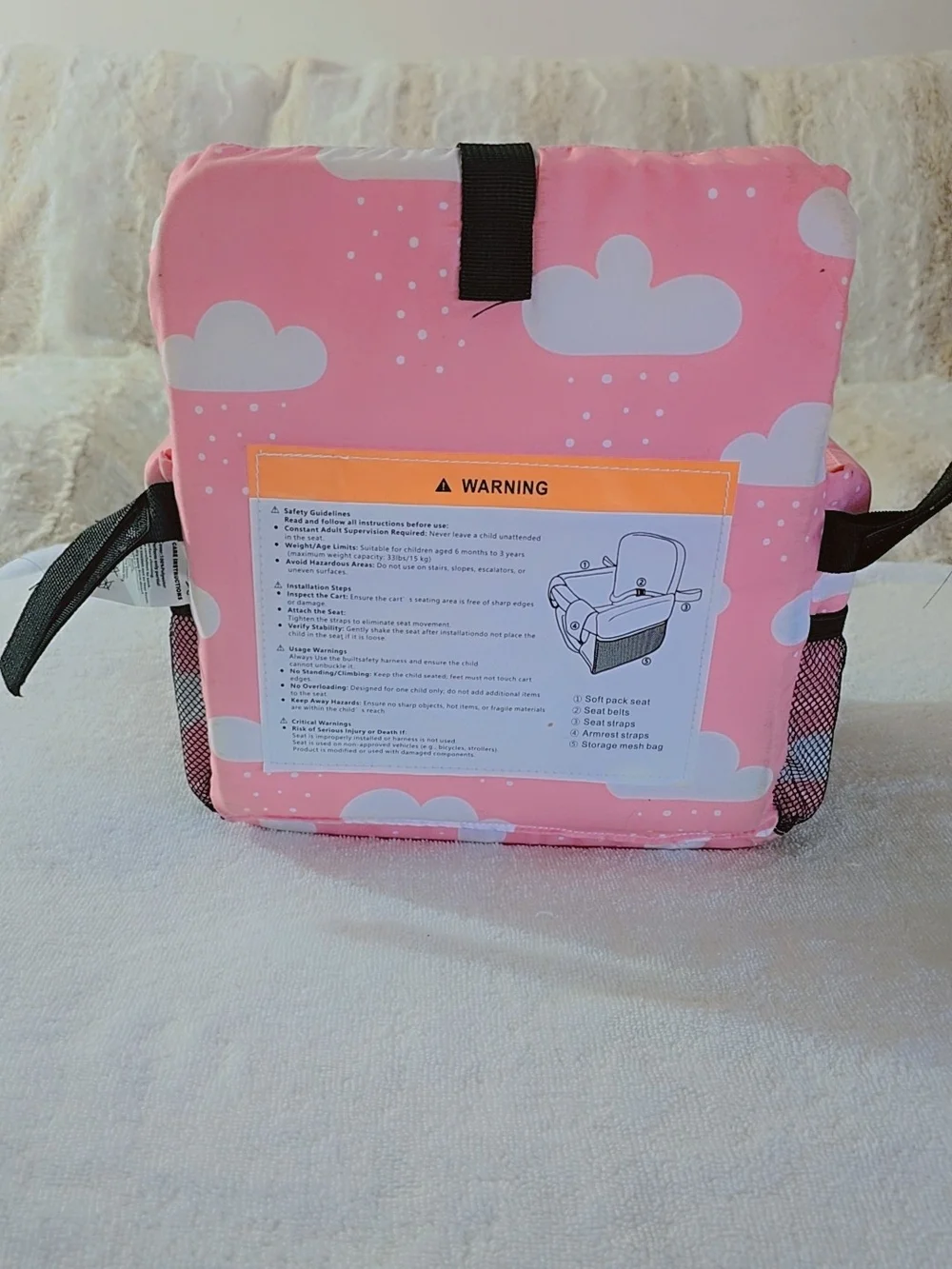 Pink Cloud Kids Travel Booster Seat with Safety Straps